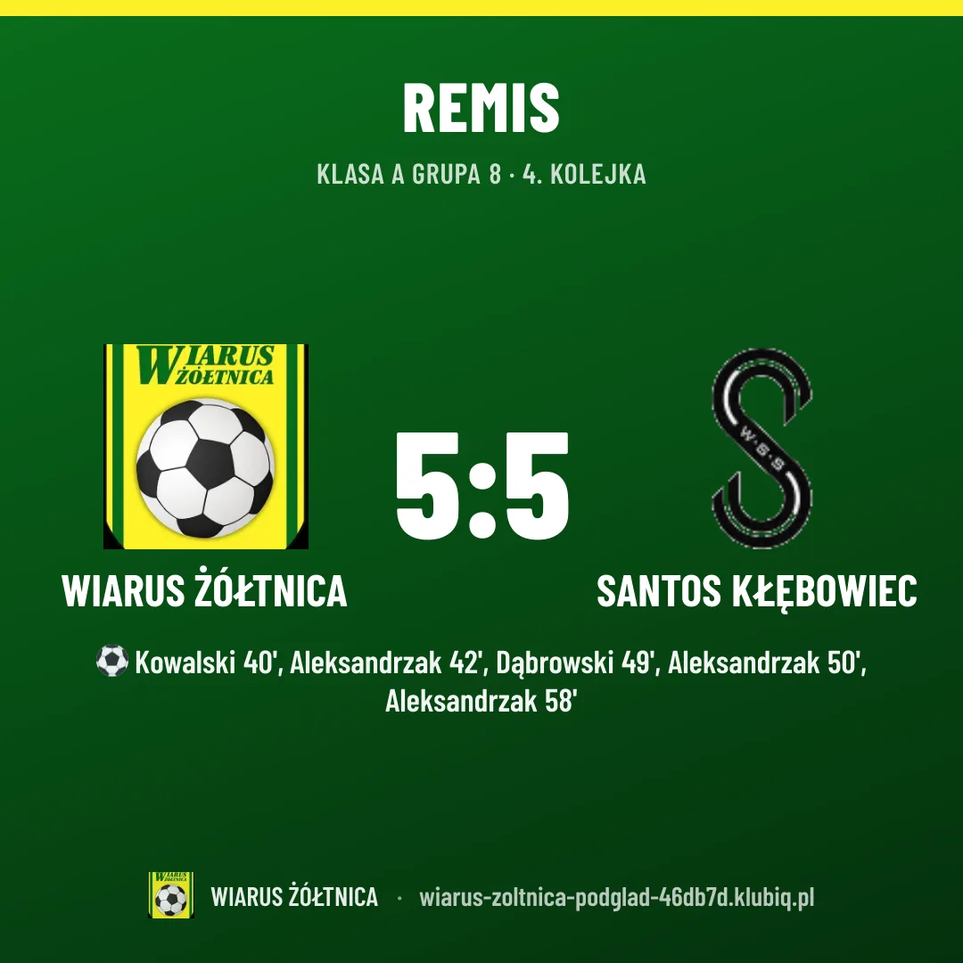 Wiarus Żółtnica 5:5 Santos Kłębowiec